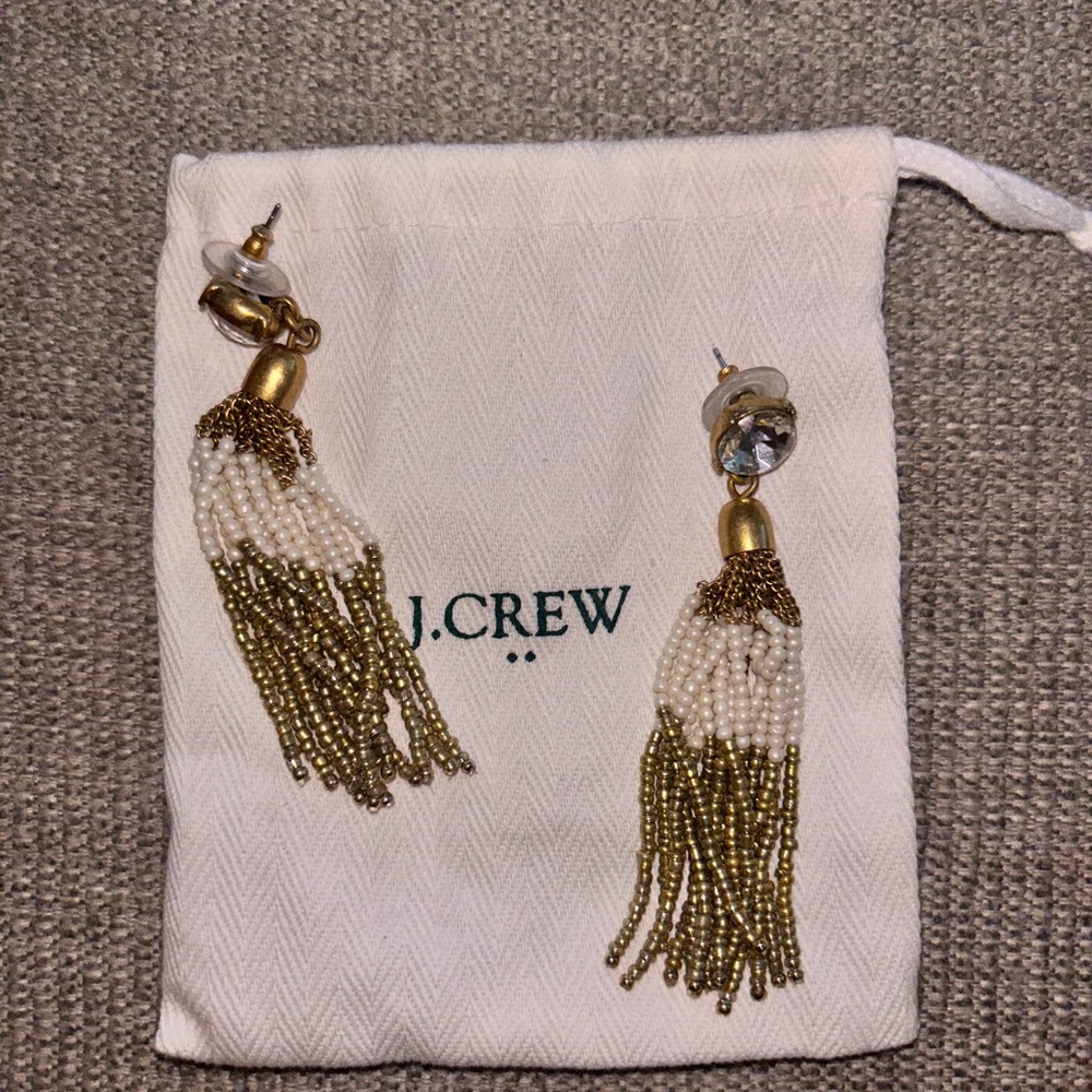 J. Crew Gold and White Tassel Earrings